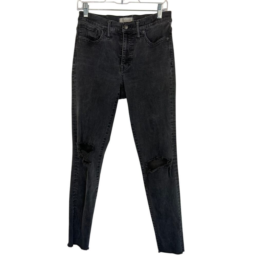 Madewell Black Distressed Button High Rise Skinny Curvy Denim Jeans Size 28T